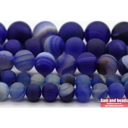 Wholesale Natural Stone Dull Polish Matte Lapis Blue Stripe Agates Round Loose Beads For Jewelry Making DMS22