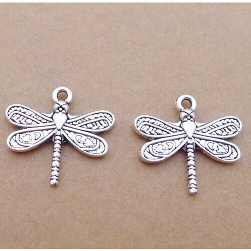 15 PCS/Lot 20mm*21mm Pendant Antique Silver Color Dragonfly Charms For DIY Jewelry Making DIY Keychain