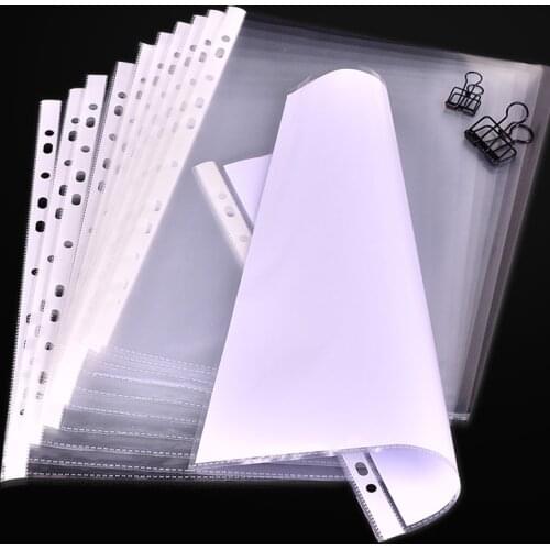 100pcs A4 Clear Plastic Punched Pockets Folders Filing Wallets Sleeves Untral Thin 11holes Loose Leaf Documents Sheet Protectors
