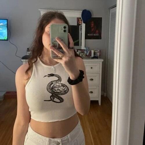 Топик женский rose snake print tank top crop top women top femme summer clothes for women tank top топы для девушек майка tanks