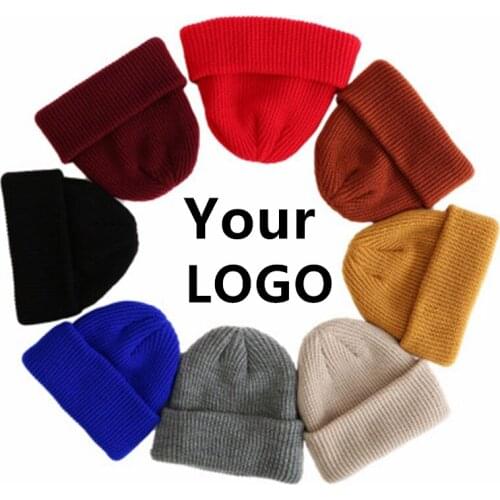 Knitted Hats for Women Skullcap Men Beanie Hat DIY custom logo hat acrylic solid color melon skin cold hat warm walking hat
