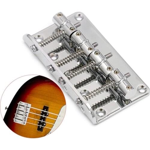 Hard Tail Fixed Bass Guitar Bridge Compatible with 4 String Jazz Bass or Precision Bass Style Bass Guitar Top Load Chrome