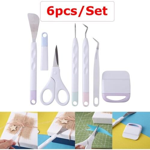 6pcs/set Craft Vinyl Weeding Tools Spatula Tweezers Weeder Scraper Piecing Tool Scissors with Cap DIY Sewing Iron-on Projects