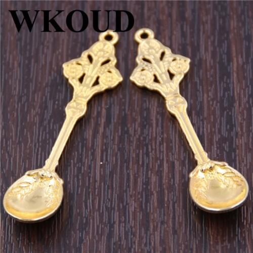 WKOUD 10pcs Antique golden dining spoon charm alloy pendant, suitable for necklace, Earring Jewelry DIY production