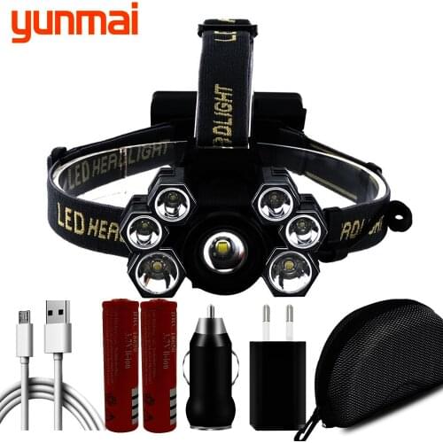 XM-L T6LED Headlight Waterproof Zoom Headlight USB Rechargeable18650 Battery Powerful Headlight Flashlight Flashlight Adjustable
