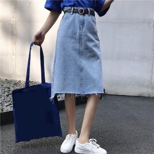 REALEFT Spring Summer 2020 New Casual Midi Skirts Tassel High Waist Jeans Skirts A-Line Cowboy Skirts Female Pockets (no belt)
