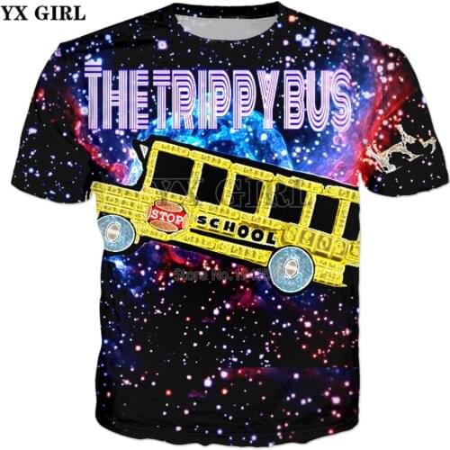 YX GIRL Drop shipping 2018 summer New Fashion Mens T-shirt Trippy Bus 3D Print Men/Women Harajuku Casual t shirt