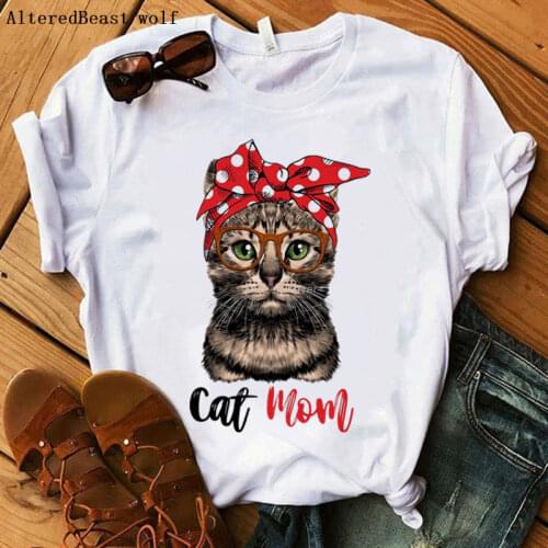 Cat Mom print funny t shirt Kawaii Cat tshirt Women Harajuku T-shirt Cartoon tops Graphic vogue Female cat clothes cat t shirt