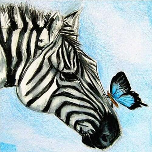 Zebra and Blue Butterfly Diamond Painting Animal Round Full Drill Nouveaute DIY Needlework Mosaic Embroidery 5D Cross Stitch