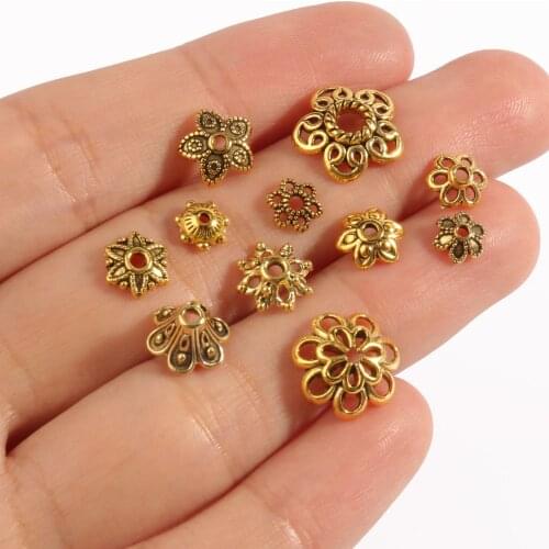Antique Gold Plated Metal Beads Round Column Flower Rondelle Loose Beads for Jewelry Making DIY Bracelet Findings Accessories