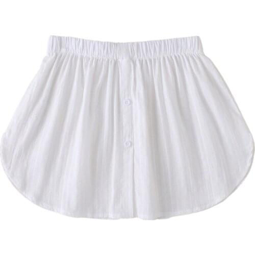 Women White Faux Top Lower Sweep Mini Skirt Plaid Striped Jacquard A-Line Button False Hem Layering Blouse Extenders