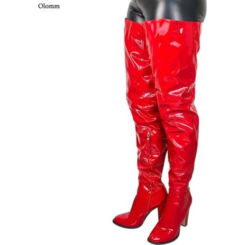 Olomm 2020 Women Thigh High Unisexy Boots Comfort Square High Heels Round Toe 6 Colors Fashion Shoes Women Plus US Size 5-20