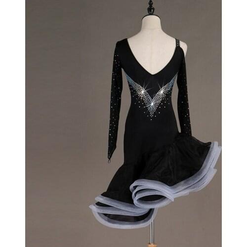 Women New Shiny Rhinestone Sexy Latin Dance Professional Latin Dance Training Suit Rumba Bullfighting Skirt Big Weft Tail Skirt