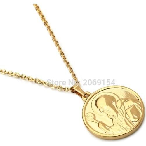 Women Pendant Necklace New Jewelry Stainless Steel Charm Gold Link Chain Trendy Figure Accessories Circle Female Gift