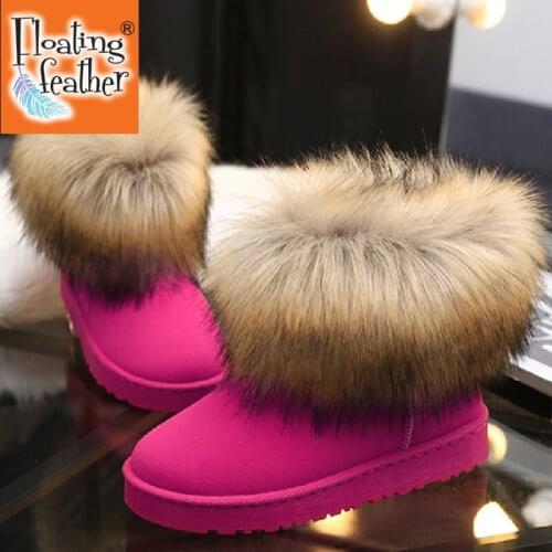 Winter Warm Women Fox Fur Snow Shoes Flats Ankle Snow Boots Women 2020 Fashion Black Round Toe Casual Slip on Ladies Boots