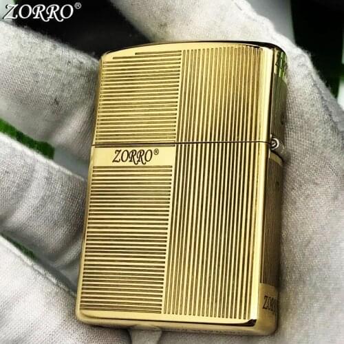 Zorro Kerosene Lighter Windproof Pure Copper Carving Gentleman Pattern Gasoline Lighter Men Gift Smoking Tool