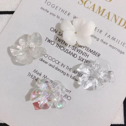 Pastoral style fresh and beautiful five-petal big flower perforated resin pendant DIY handmade earring nail accessories 10pcs