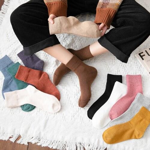 12 Candy Color Kawaii Woman Socks for Autumn Winter Rosette and Thickened Mid-tube Pink Socks Women 82702