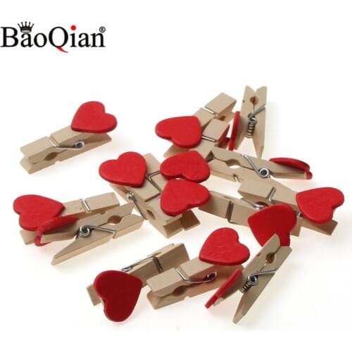 14PCS Mini Heart Love Wooden Clothes Photo Paper Peg Pin Clothespin Craft Postcard Clips Home Wedding Decoration DIY