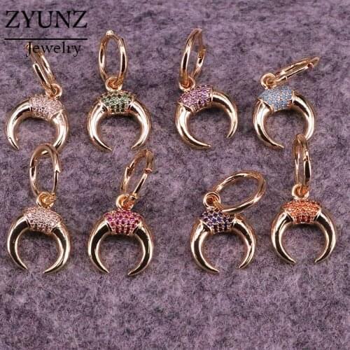 4 Pairs, Fashion Drop Earrings Crystal CZ Hanging Double Horn Shaped Earrings Crescent Delicate Dangle Earrings for Women Gifts