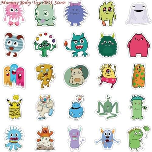 50Pcs/Pack PVC Cartoon Monster Stickers Kids Graffiti Waterproof Decals For Skateboard Bicycle Car Childrens Toys Gift Sticker