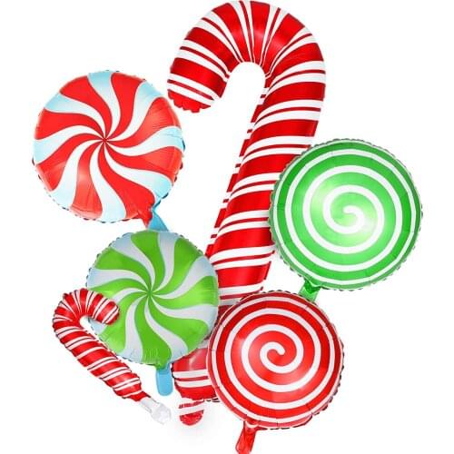 6pcs Christmas Candy Foil Balloons Christmas Cane Sweet Candies Foil Balloons for New Year Theme Party Decor