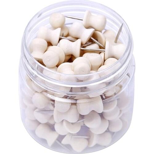60PCS Wooden Thumbtack Drawing Push Pins for Photo Wall Soft Board Wood Cork Board Map Pin Wood Head Positioning Needle Nail Pin