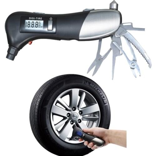 9 in 1 Digital Tire Pressure Gauge Emergency Tool Car Emergency Safety Hammer Flashlight Tire Gauge Auto Diagnostic Tool D1049