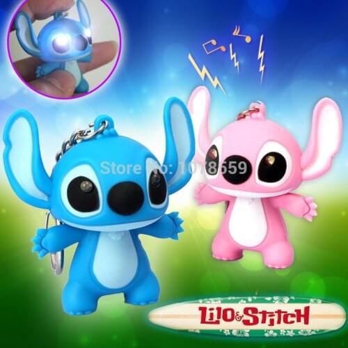 10PCS Stitch voiced LED flashlight key chain car lovers gift phone bag pendant ornaments Creative toys Novelty Lighting
