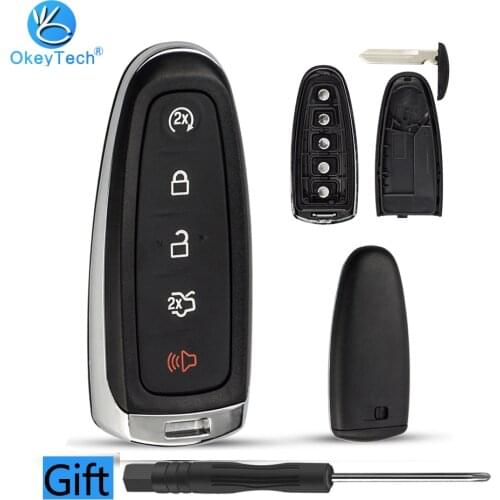 OkeyTech Remote Car Key Case Cover Fob For Ford Explorer Edge Escape Flex Taurus 2011 2012 2013 2014 2015 Smart Car 5 Buttons