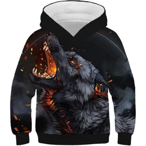 4-13 Years Old 2020 Kids 3D Hoodies Lovely Animal Fire Wolf Eagle Print Boys Girls Hooded Sweatshirts Children Pullovers Clothes