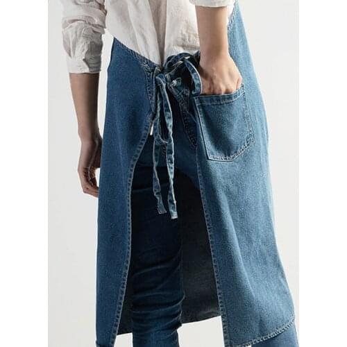 Denim Hanging-neck Apron Sleeveless Apron Dust-proof Overall for Chef Kitchen with Pockets Unisex HSJ88