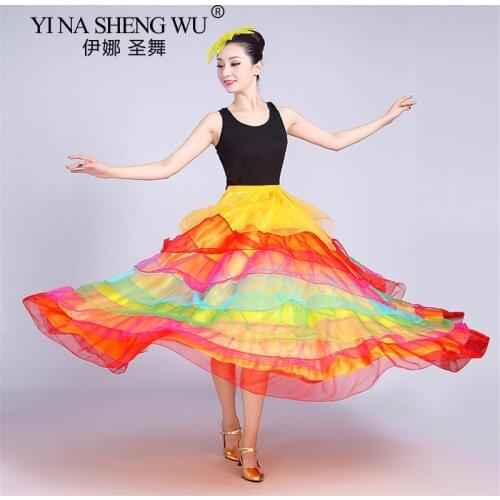 Flamenco Skirts for Women Spanish Bullfighting Dance Gypsy Belly Dance Adult Color Stage Performance Women Big Swing Dress New