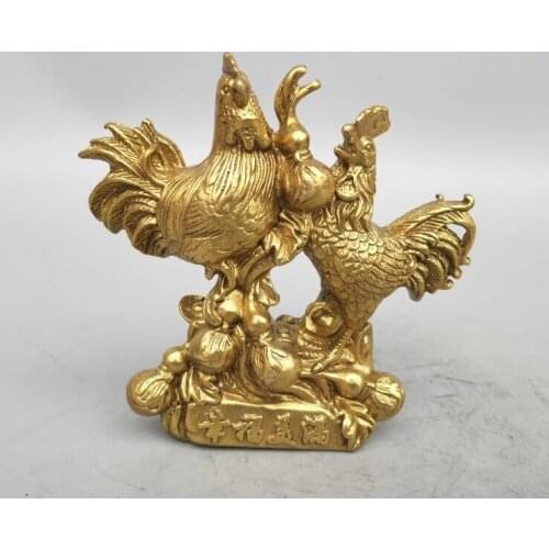 China seiko carving Pure brass Two chickens small statue
