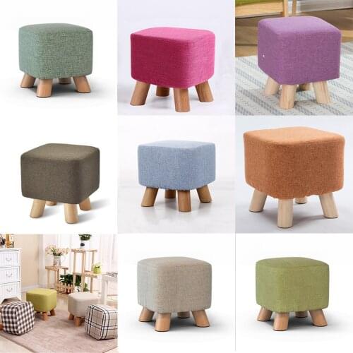 Linen Cotton Ottoman Cover Square Stool Covers Slipcover for Footstool Decor, 8 Colors choice