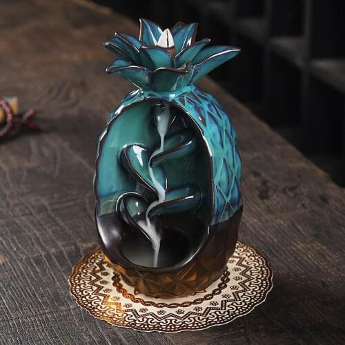 Small Incense Burner Backflow Lotus Ceramic Smoke Fountain Indoor Waterfall Incense Burner Zen Incensario Home Decoration YD50XL
