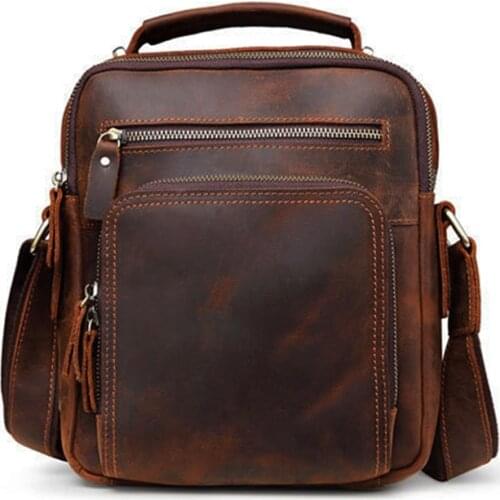 Fashion Mens Cowhide Handbag Shoulder Bags Trends Real Genuine Leather Retro Messenger Bag Casual Male Crossbody Shoulder Bag