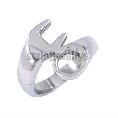 Fashion Spanner Biker Ring Stainless Steel Jewelry Silver Black Fashion Punk Tools Wrench Motor Biker Men Ring Wholesal SWR0046A
