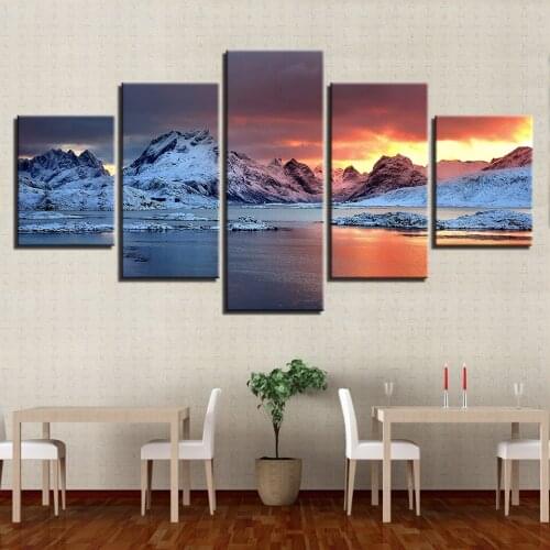 Wall Art Framework Modular Decorative Photo 5 Panel Mountain Landscape Canvas Painting Poster Pictures For Living Kids Room