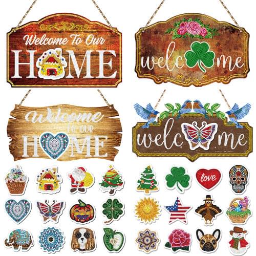 DIY Diamond Art Iron Sheet Painting Kit by Numbers Home Door Window Decoration With Replacement Magnetic Stickers Welcome Sign