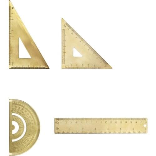 4Pcs Measuring Ruler Set Drawing Instruments Include Brass Protractor Isosceles Right Angle Triple-Cornered Ruler