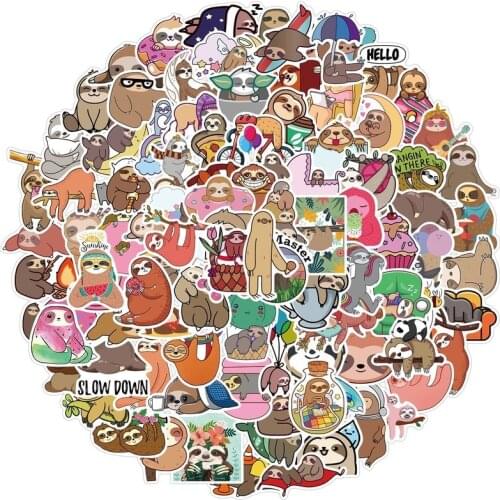 10/50/100pcs Cute Lazy Sloths Waterproof Stickers Scrapbooking DIY Journaling Diary Stationery Stickers Travel Luggage Sticker