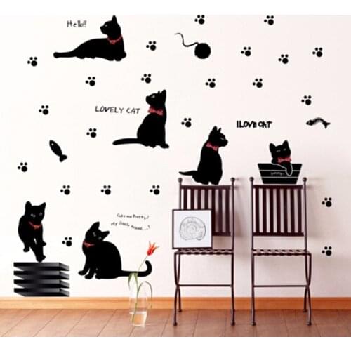 Wall Stickers Wallpaper Animal Cartoon Black Cat Family Living Room Sofa Stickers Wall Decals House Decoration Poster