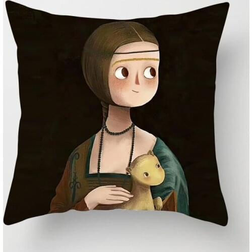 Van Gogh Oil Painting Style Cotton Linen Cushion Cover 45x45cm Mona Lisa Pillow Case For Sofa Car Chair Gift Cojines