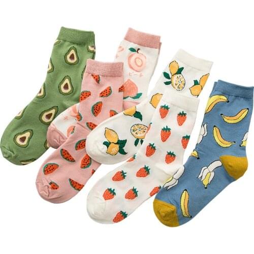 Summer Cartoon Socks Women Fruit Cotton Watermelon Peach Strawberry Banana Avocado Korean Style Kawaii Fashion Street Socks