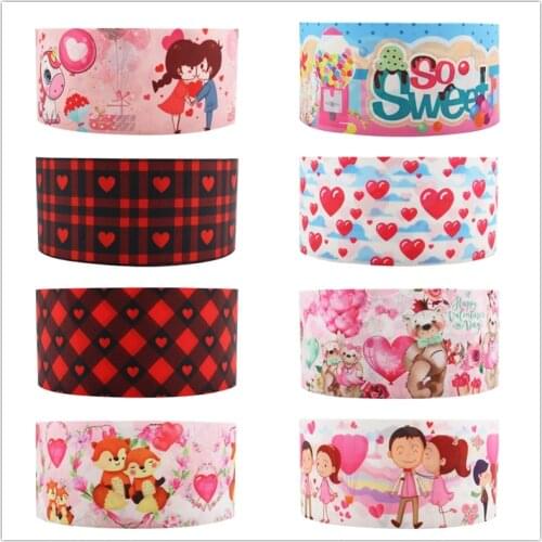 Q&N Ribbon 50Yards/Lot Valentines Day Plaid Grosgrain Ribbons Print 38 mm DIY Gift Decorative Ribbon for Craft Party Wrapping