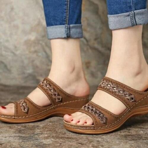 Women Sandals New Summer Shoes Woman Ladies Sewing Hollow Out Wedges Female Casual Pu Leather Comfortable Retro Sandalis