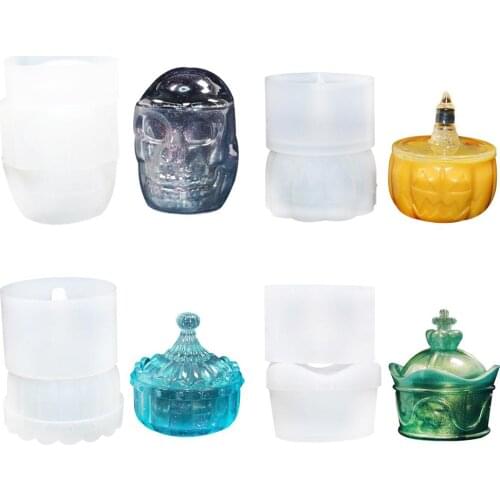 DIY Halloween Pumpkin Storage Box Mould Handmade Skull Flower Pot Silicone Mold Set Make Ashtray Pencil Box Candle Craft Tool