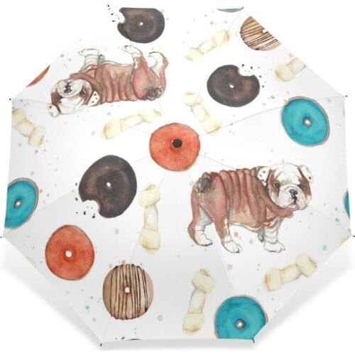 Cute Pug with Bones Donuts Pattern Umbrella Women Rain Automatic Lovely Puggy Dog 3 Folding Umbrella for Children Gift Rain Gear