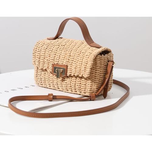 Fashion Box Straw Women Handbags Designer Brand Rattan Shoulder Crossbody Bags Handmade Woven Summer Beach Bag Travel Purse 2021